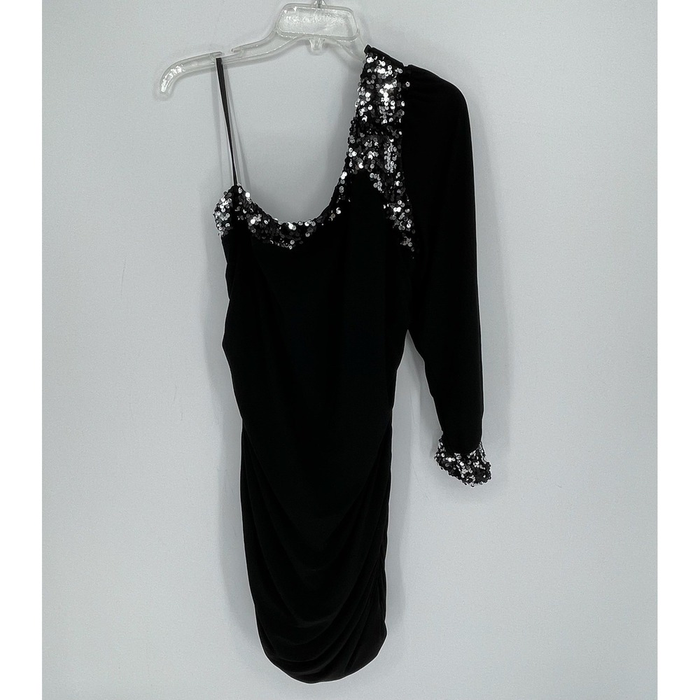 Deb Women's Black Sequin One Shoulder Ruched Bodycon Mini Dress Size 2X